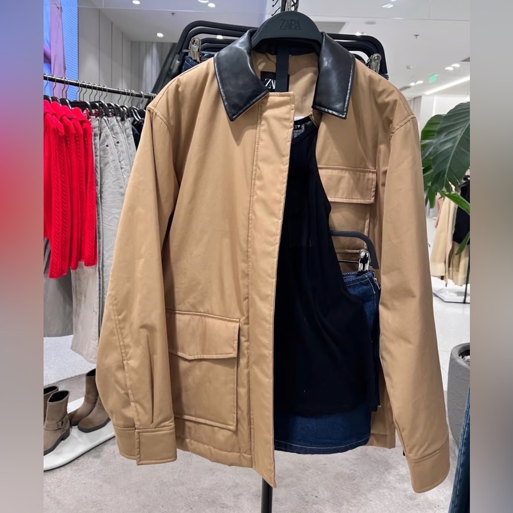 NWOT Zara combination quilted jacket women's oversized faux leather size medium - Picture 3 of 11